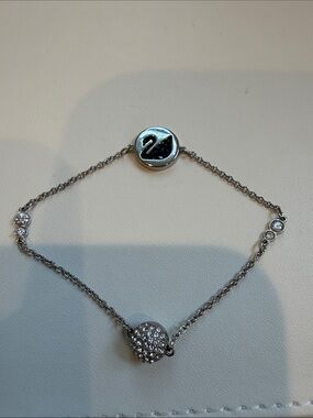 Swarovski Silver Crystal Pavé Ball & Swan Chain Bracelet